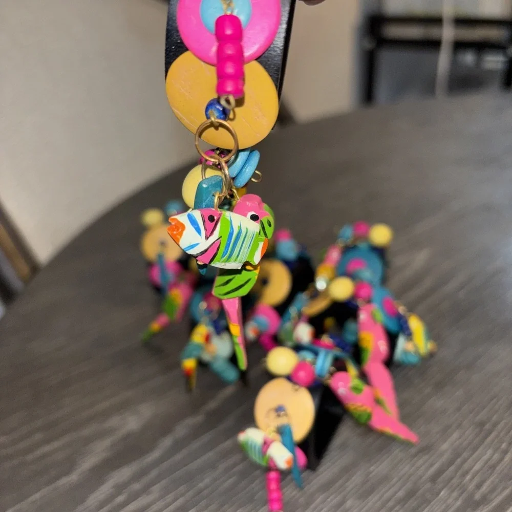 Assorted Birds/ Parrots Hand Painted Carved Wood Nampkin Ring Holders Set Of 7